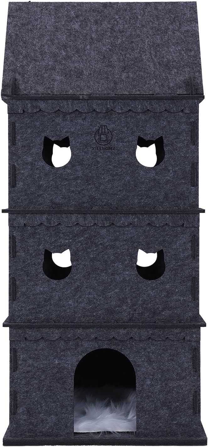 4-Tier Indoor Cat Apartment，Cozy Pet Cat Bed, Hideaway, and Sturdy Cat Castle for Multiple and Large Cats