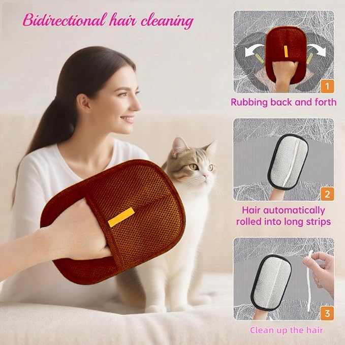 2Pcs Pet Hair Removal Gloves for Dogs and Cats, 2025 Upgraded Electrostatic Magic Hair Remover Glove,Reusable for Couch, Car Seat, Clothing, Carpet, Furniture & Bed Sheets(Brown)