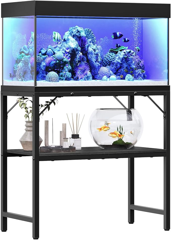 30 Gallon Fish Tank Stand, Aquarium Stand with 2-Tier Storage Shelves, Heavy Duty Breeder Turtle Terrarium Stand Rack for Home Office, 30.0" L x 11.8" W x 24.4" H, Black FTBK3001