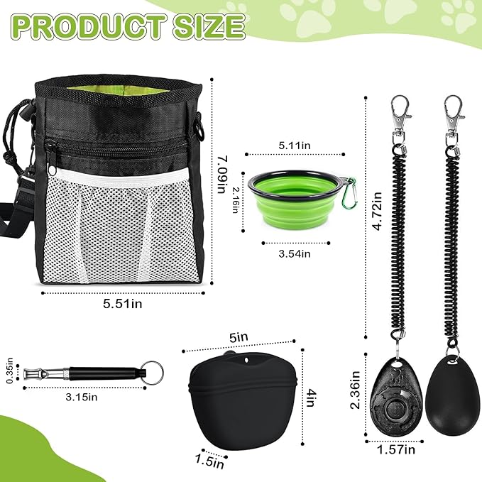 JIURUN Dog Treat Bag - Dog Training Treat Bag, Treat pouchs for Pet Training with Dog Treat Bag, Puppy Training Clicker, Collapsible Dog Bowl, 2 Dog Poop Bag