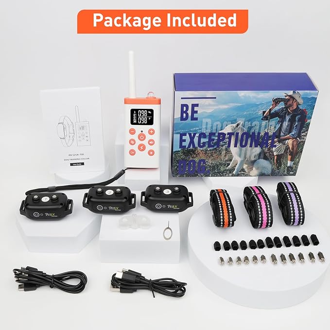 PetJoy 3 Dog Shock Collar with Remote, Dog Bark Collar for Large Dog, Automatic Bark Collar 3 Packs, Bark & Shock Collar 2 in 1 - Auto Mode with 5 Sensitivity Levels