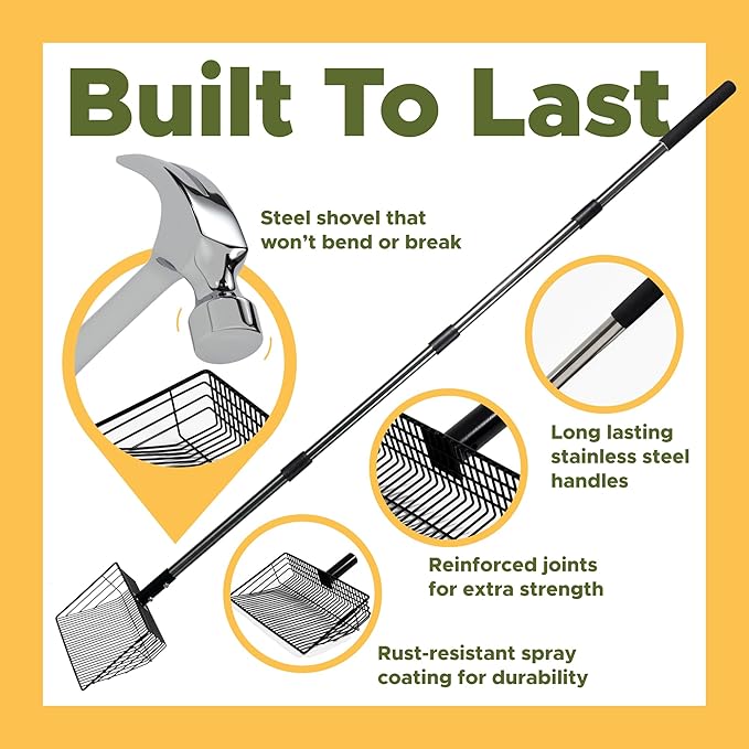 Premium Chicken Poop Scooper for Sand - Durable Chicken Coop Scoop Set - Sifting Shovel for Coop Cleaning - Metal Sand Sifter for Poultry Run - Poultry Litter Tools