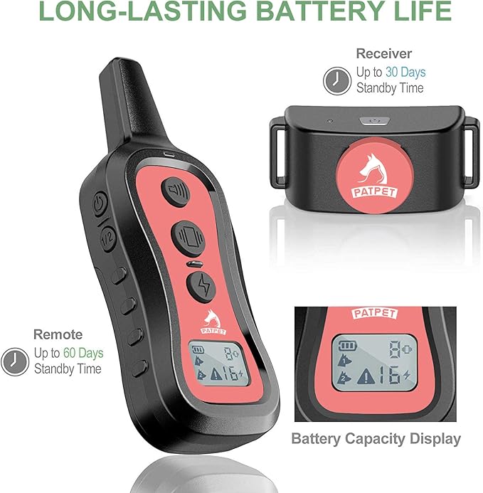 PATPET Dog Training Collar Dog Shock Collar with Remote - 3 Training Modes, Beep, Vibration and Shock, Up to 1000 ft Remote Range, Rainproof for Small Medium Large Dogs