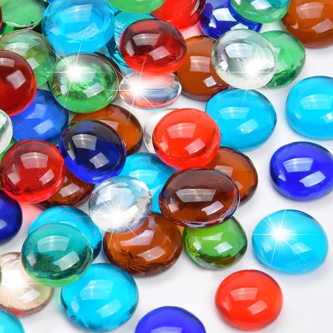 2LB Mixed Color Flat Glass Marbles for Vases, Mancala Stones Gemstone Beads Vase Filler Decorative Glass Pebbles for Fish Tank, DIY Crafts, Mosaics, Aquarium Decor Rocks, Candle Holders