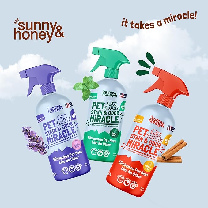 Sunny & Honey Pet Stain & Odor Miracle – Enzyme Cleaner for Dog and Cat Urine, Feces, Vomit, Drool – Fall Spice Scent Carpet Stain Remover – 32 fl oz
