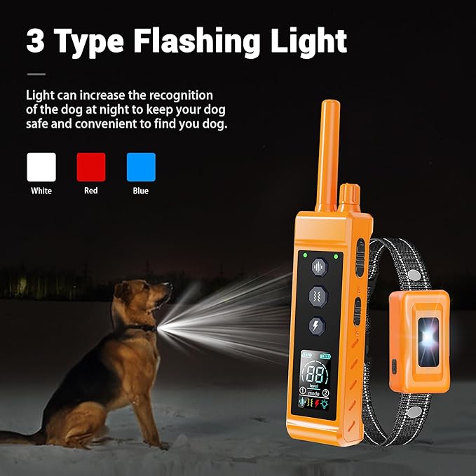 Shock Collar for Dogs - 4265ft Waterproof Training Collar with Flashing Light for Small Medium Large Dogs with Rechargeable Remote, Beep (1-8), Vibration(1-16), Safe Shock(1-99) (Orange)