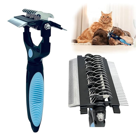 3-in-1 Pet Grooming Brush for Dogs & Cats – Double Sided Deshedding Tool with Stainless Steel Teeth, Detangler Comb & Undercoat Rake | Ergonomic Handle for Matted Fur Removal, Safe for Long/Short Hair