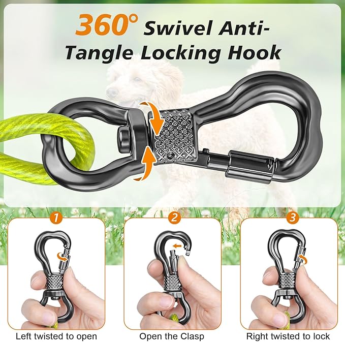 Tresbro 50 FT Dog Tie Out Cable with Spring, Shock Absorbing Tether Chains for Outside Aavilable in 10/15/20/25/30/40/50/70/100/120 FT, Heavy Duty Leads for Yard for Medium & Large Dogs Up to 500 LBS