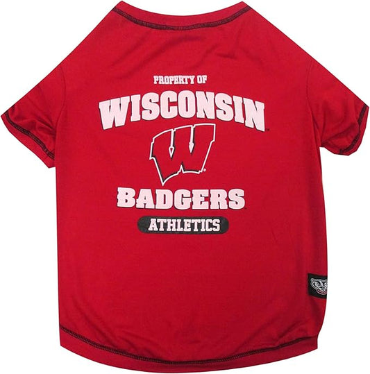 Pets First Collegiate WISCONSIN BADGERS Dog T-Shirt, Large. - Licensed Shirt for Pets Team Colored with Team Logos.- Premium Stretchable Materials for the Comfrot of your Dog & Cat.