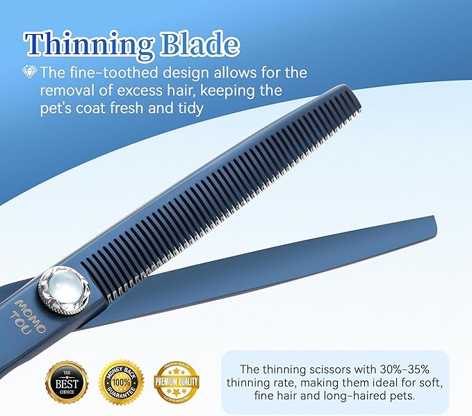 7 inch Matte Blue Thinning Dog Grooming Scissors Professional 440C Stainless Steel Dog Thinner Shears Smooth Cutting Comfortable Grip and Easy to Use for Groomers and Home Use