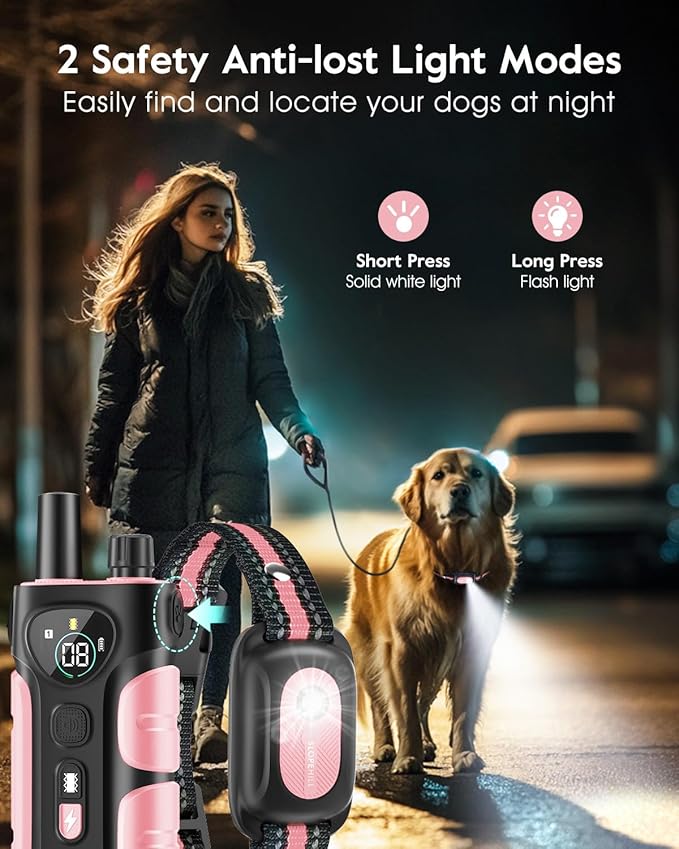 SLOPEHILL Dog Shock Collar,4200FT Dog Training Collar with Remote,IPX8 Waterproof E-Collar with Beep,Vibration,Shock,Flash Light,No Shock Mode,Electric Shock Collar for Small Medium Large Dog,Pink