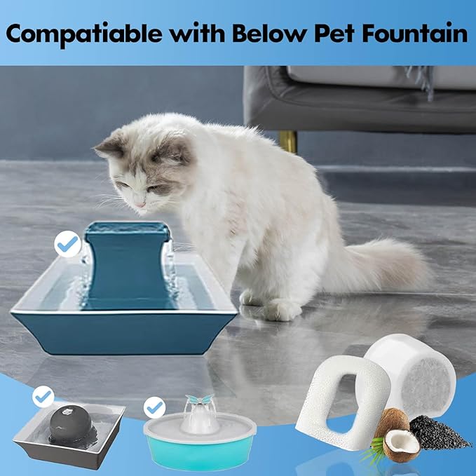 24 Pack Cat Water Fountain Filters Replacement, 12 Carbon Filters and 12 Foam Sponge Pre-Filter Fit for Multiple Ceramic and Stainless Steel Pet Fountains