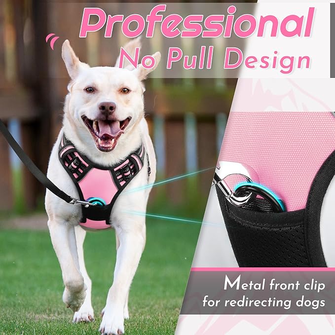 Eagloo Dog Harness Small Sized Dog, No Pull Service Vest with Reflective Strips and Control Handle, Adjustable and Comfortable for Easy Walking, No Choke Pet Harness with 2 Metal Rings, Pink, S