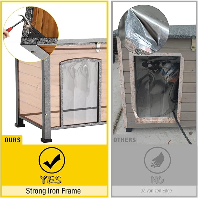 Aivituvin Dog House Outdoor Heated Dog Kennel with Insulated Liner & Heater for Winter Strong Iron Frame Large Dog Cage for Small & Medium Dogs,33.5"