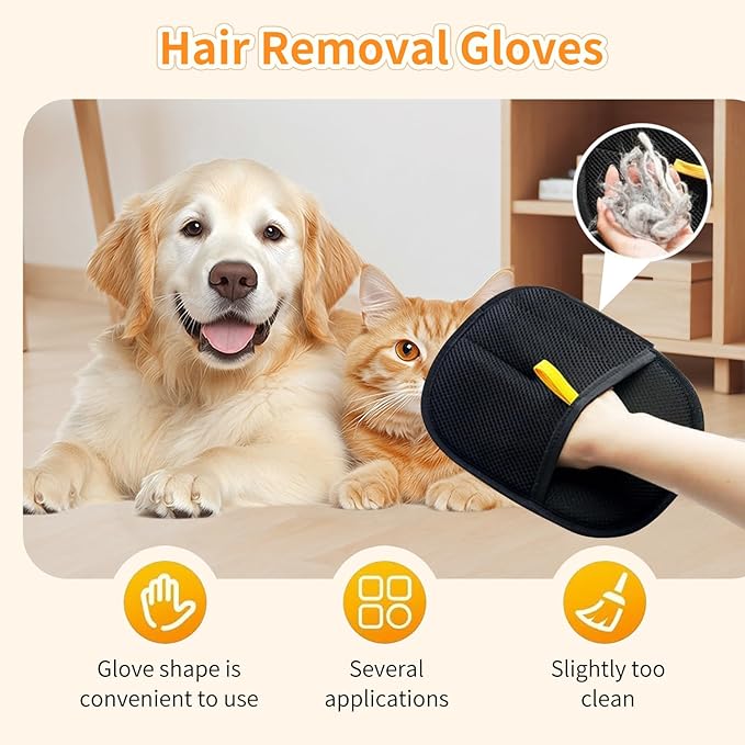 2 Pcs Electrostatic Gloves Pet Hair Removal,Reusable Pet Cat Dog Hair Removal Grooming Gloves Brush Tool