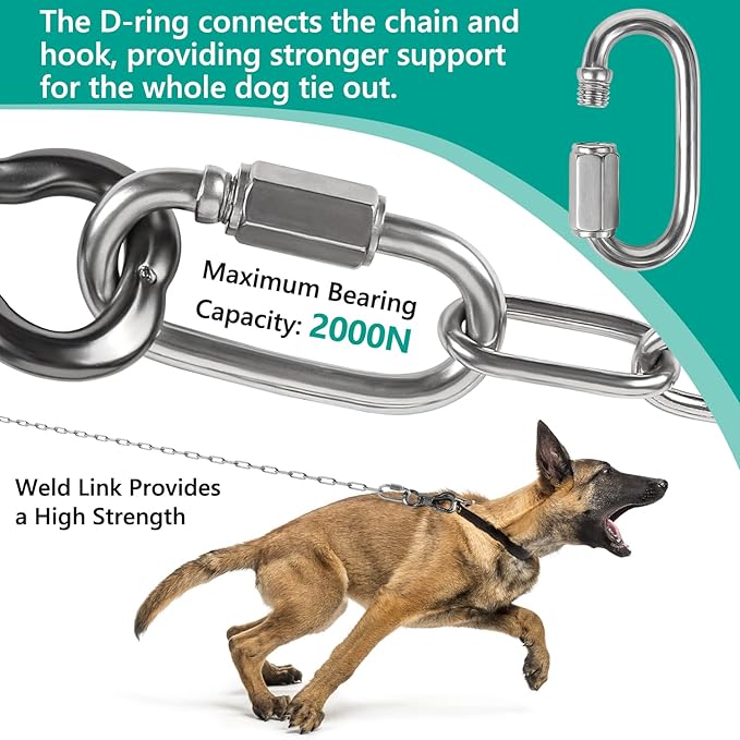 Tresbro Heavy Duty Dog Chains for Outside, 25FT Stainless Steel Tie Out Cable with Swivel Hook for Small Medium Dogs, Metal Chew Proof Pet Runner Chain Leash Lead for Outdoor Camping Hiking Yard, 3MM