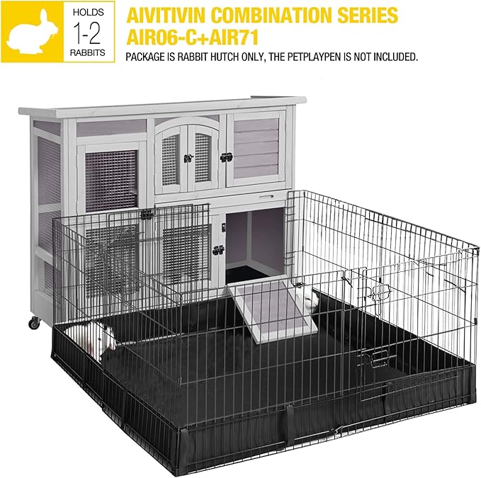 Aivituvin 47" Two Story Rabbit Hutch Bunny Cage with Wheels, Indoor Outdoor Guinea Pig Cage with 2 Deep No Leak Tray