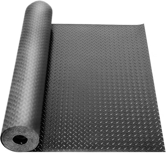 16.4 x 3.3Ft Garage Rubber Flooring Roll, 3 mm Thickness Floor Mat, Diamond Plate PVC Rubber Trailer Mats Non-Slip Flooring for Garage Gym Horse Stall Home Patio (Black)