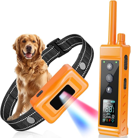 Shock Collar for Dogs - 4265ft Waterproof Training Collar with Flashing Light for Small Medium Large Dogs with Rechargeable Remote, Beep (1-8), Vibration(1-16), Safe Shock(1-99) (Orange)
