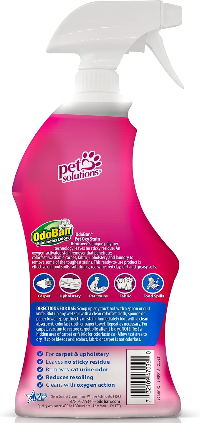 OdoBan Pet Solutions Oxy Stain Remover, Made in the USA, 2-Pack, 32 Ounce Sprays Each, and Neutral pH Floor Cleaner Concentrate, 1 Gallon