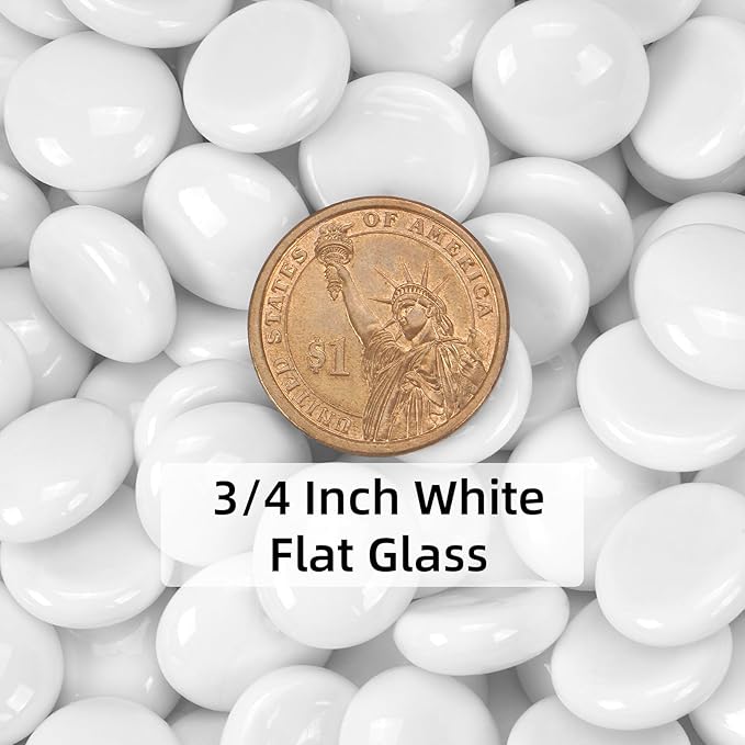 2LB White Flat Glass Marbles for Vases, Gemstone Beads Vase Filler Decorative Glass Pebbles for Fish Tank, DIY Crafts, Aquarium Decor Rocks