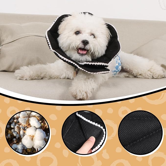 Adjustable Small Dog Cone,Soft Cat Recovery Cone Collar,Cute Cat Surgery Collar for Kitten,Puppy,Black,Medium