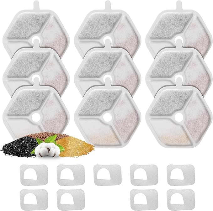 9 Packs Replacement Filters and Sponges for 152oz/4.5L Wireless Cat Water Fountain, ZEKIRY Cat Water Fountain Filters, 5-Layer Filtration System Pet Fountain Filters
