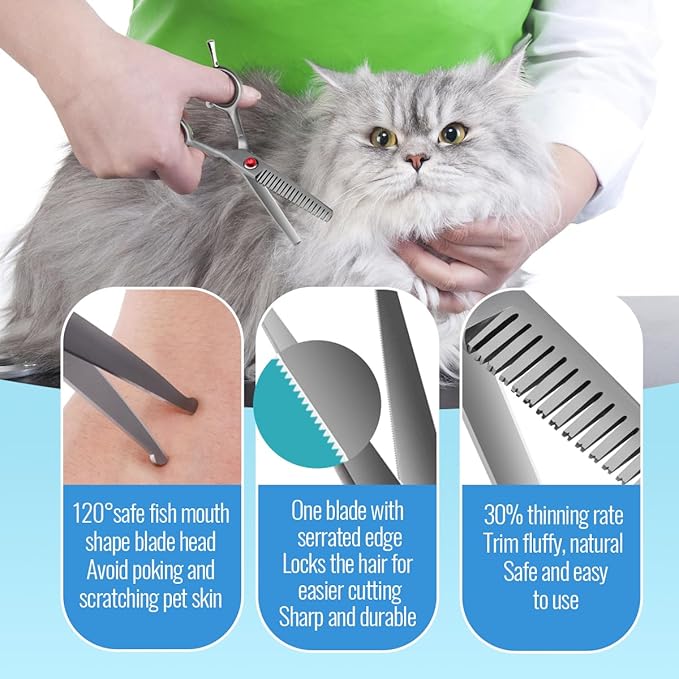 4.5" Dog Grooming Scissors - 2pcs Curved Scissors & Thinning Shears for Small Dog, Cat Face & Paws - Japan 440C (2Kit)