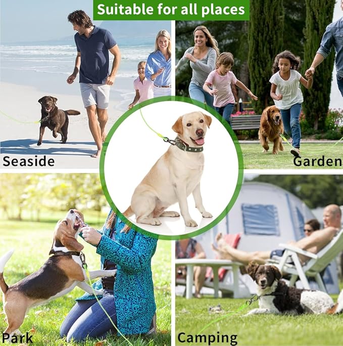 Dog tie Out Cable, 10/20/25/30/50/70/100 feet, Suitable for Dogs up to 350 pounds, Dog Cable with Swivel Buckle, Lightweight, Non-Winding, for Outdoor Camping, Yard Dog Cable (Green, 50FT)
