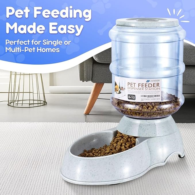 Flexzion Gravity Pet Feeder Food Dispenser (6-12 lb Size) Automatic Replenish Dry Food Storage Container Bowl for Small Medium Breed Dog Cat Animal Feeding Watering Fountain Supplies