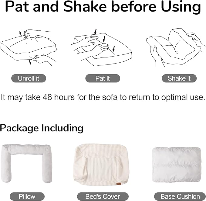 FUKUMARU Cute Dog Bed, Fluffy Dogs Couch with TPU Layer Keeping Lining Dry, Pet Sofa Medium Size Dog Easy to Care, Warm Cat Bed with Removable Zipper Cover, 36inch, Large, Light Grey