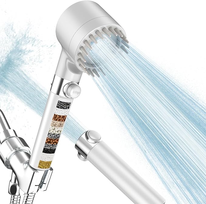 Filtered Shower Head with Handheld, High Pressure 3 Spray Mode Showerhead with 18 Stage Water Softener Filters for Hard Water - Handheld Shower Head-Remove Chlorine-White