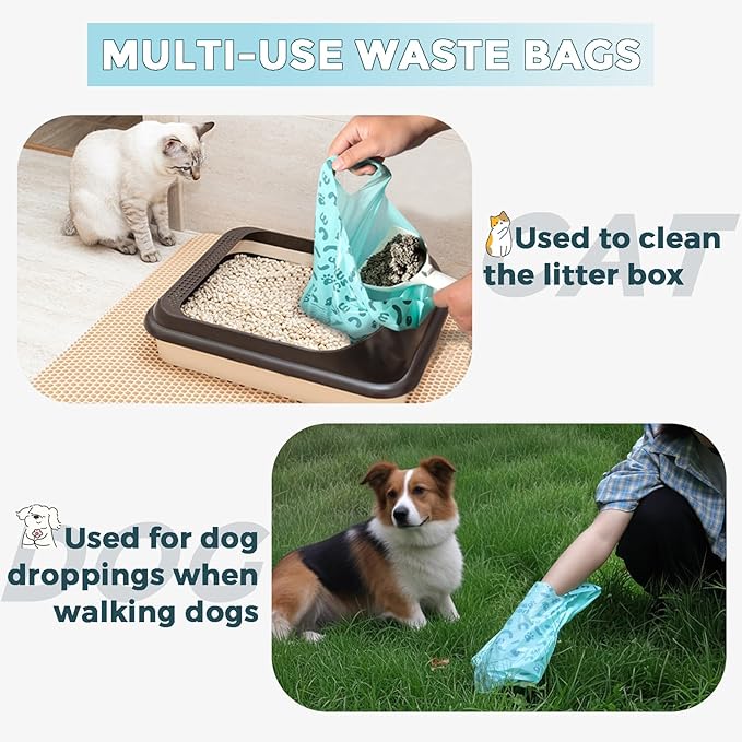 Poop Bags for Dog and Cat - Biodegradable 100% Leak-Proof Pet Waste Bags with Handle, 180 Count, Cornstarch Based Extra Thick, for Dog Poop and Cat Litter Disposal (Unscented)