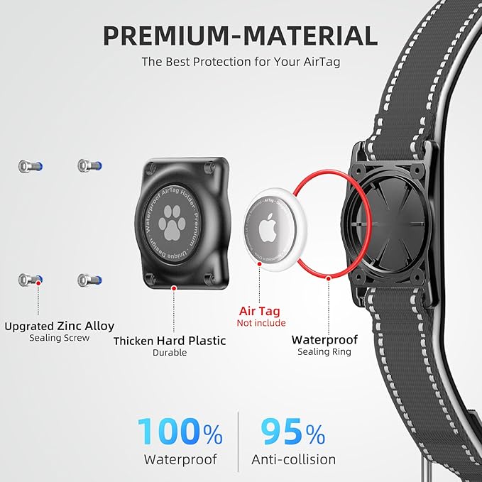 Airtag Dog Collar - 100% Waterproof Air tag Dog Collar Holder for Apple AirTag, Reflective, Soft Padded, Everlasting, GPS Dog Collar for Small Medium Large Dogs (Black, S)