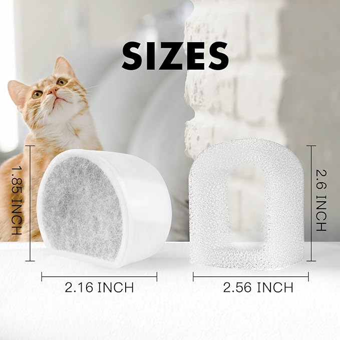8 Pack Cat Water Fountain Filters Replacement, 4 Carbon Filters and 4 Foam Sponge Pre-Filter Fit for Multiple Ceramic and Stainless Steel Pet Fountains