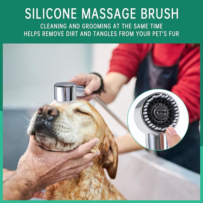 3 Mode Dog Shower Attachment, High Pressure Handheld Sprayer with ON/OFF Switch, G1/2" Metal Shower Diverter, 78 Inches Stainless Steel Hose, No Drill Hook, for Indoor Pet Bathing and Washing