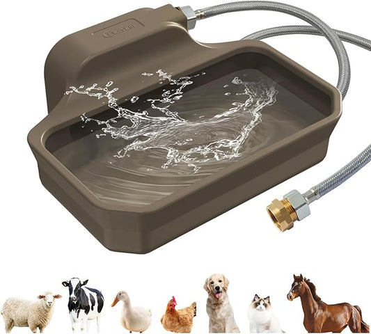 135OZ Automatic Water Dispenser for Dogs Patented Automatic Dog Water Bowl Fit 3/4'' GHT Male Faucet Outdoor Large Dog Water Bowl Include Water Hose Copper Connector Large Drinking Area Brown