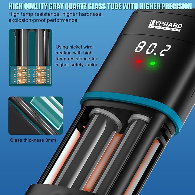 Electronic Aquarium Heater, 100W Small Fish Tank Heater, Adjustable Submersible Heater PID Temperature Control with LED Digital, Water Dry Automatic Shut Off for Fresh Seawater