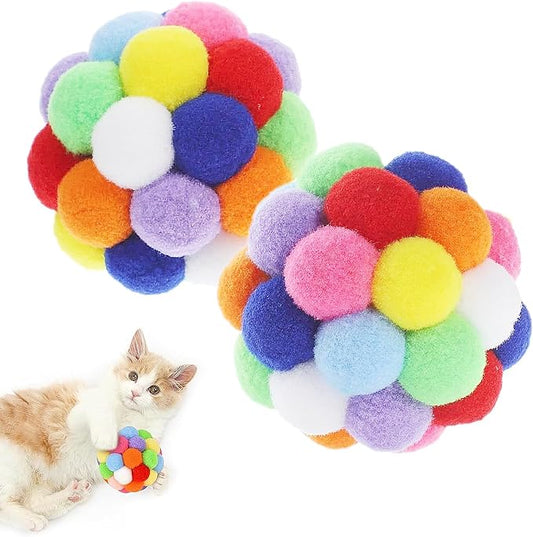 9PCS Cat Toy Balls, 1,75'' Soft Pom Pom Ball for Kittens, Colorful Soft Fuzzy Balls Built-in Bell for Cats, Interactive Playing Chewing Toys for Indoor Cats and Kittens, Cute Kitten Kitty Toys