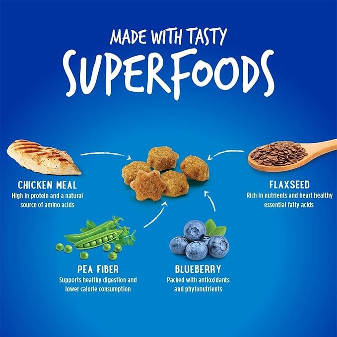 Fruitables Crunchy Low Calorie Treats Packed with Protein For Cats Healthy Free of Wheat, Corn and Soy – Made with Real Chicken with Blueberry – 2.5 Ounces