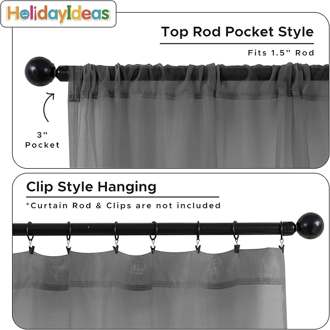 HolidayIdeas All Weather Outdoor Patio Curtains 6 Pcs Linen Look Rod Pocket Sheer Outdoor Curtains for Porch, Balcony, Gazebo, Pergolas, Cabana, Grey, 54x95 Inch