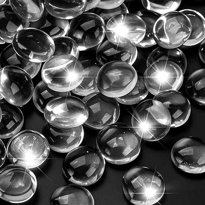 1LB Clear Flat Glass Marbles for Vases, Gemstone Beads Vase Filler Decorative Glass Pebbles for Fish Tank, DIY Crafts, Aquarium Decor Rocks