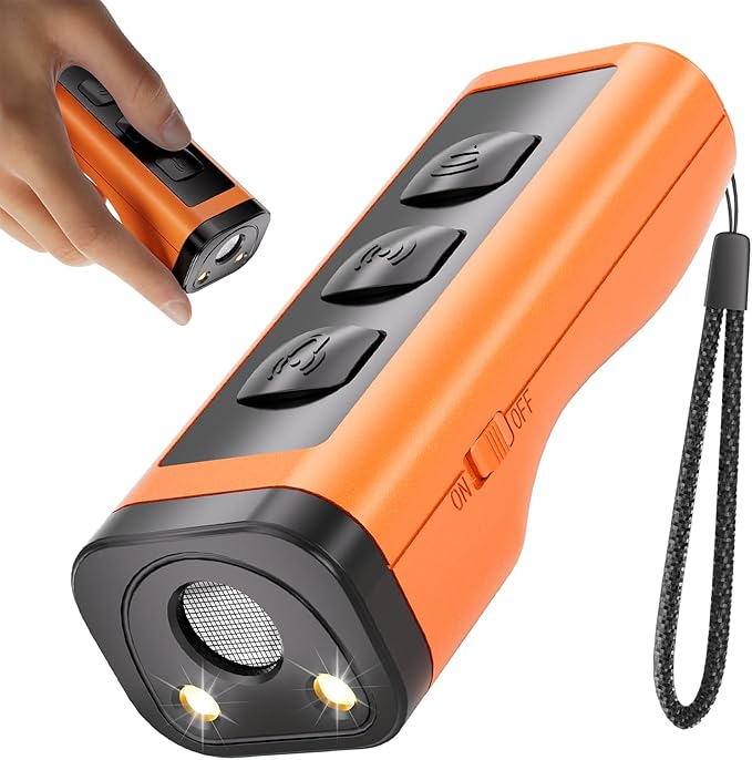 2 Pack Dog Bark Deterrent Devices Rechargeable Anti-Barking Device for Dogs 50ft Long Range Ultrasonic Correct Your Dog's Bad Behavior at The Push of aButton Better Than Shock Collars