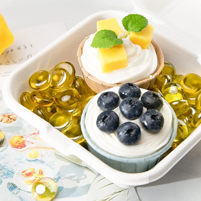 FUTUREPLUSX 1LB Yellow Glass Marbles, Flat Marbles Glass Beads Vase Fillers Decorative Rocks Gold Gemstones for Centerpieces Aquarium Table Scatter Home Decor