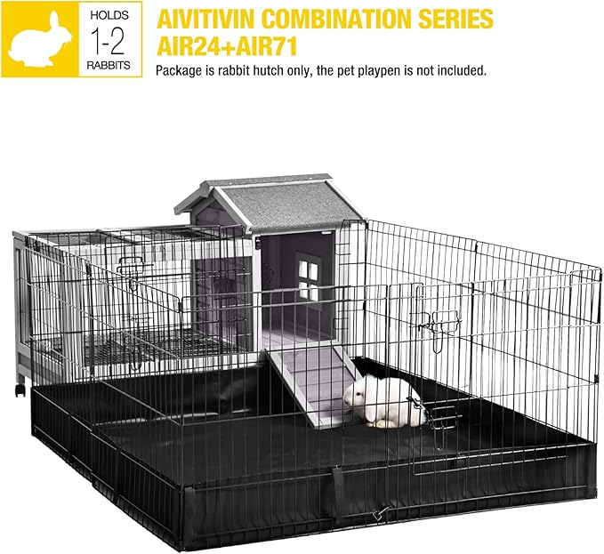 Aivituvin Rabbit Hutch Indoor Bunny Cage Outdoor Bunny House with Wire Floor Leakproof Plastic Tray