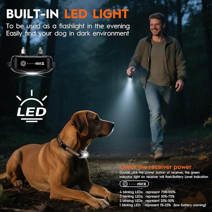 Dog Training Collar with Remote - Dog Shock Collar for Small Medium Large Dogs (15-120Lbs) - Rechargeable Shock Collar with Flash Light, 4200FT Range - 4 Training Modes - IPX7 Waterproof