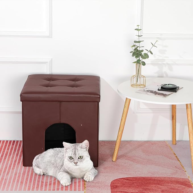 MEEXPAWS Cat Litter Box Enclosure Furniture Hidden, Cat Washroom Bench Storage Cabinet Small 19.7'' x 19.7'' x 19.7''| Dog Proof | Waterproof Inside | Easy Clean | Easy Assembly | Odor Control(Brown)
