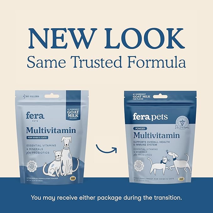 Fera Pets Goat Milk Topper - Multivitamin for Dogs & Cats with Probiotics - Supports Overall Health, Gut Health, and Immune System - for Picky Eaters - 60 TSP