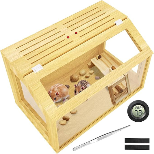 24" Wooden Hamster Cage, Chewproof Gerbil Cages and Habitats, Openable Top Roof Window with Silencing Pad, Guinea Pig Cage for Small Animals, Dwarf and Syrian Hamster, 24 x 16 x 16 Inches