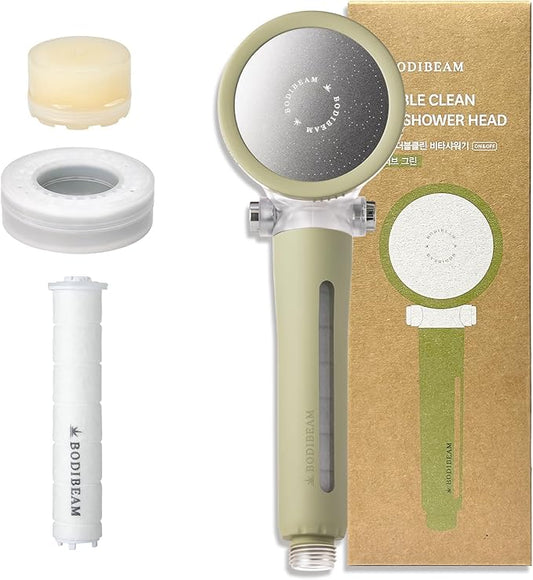 Filtered Handheld Shower Head with Vitamin C & Sediment Filter, High Pressure Water Flow, Water Saving, Reduces Chlorine for Dry Skin & Hair, On/Off Switch, Made in Korea, Spa-Like Shower- Olive Green